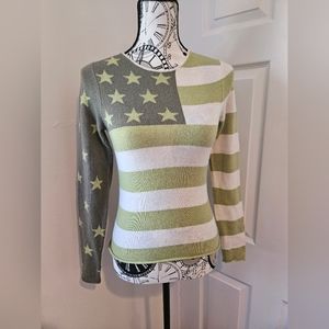 🔥Christopher Fischer 100% cashmere green stars and stripes sweater size XS